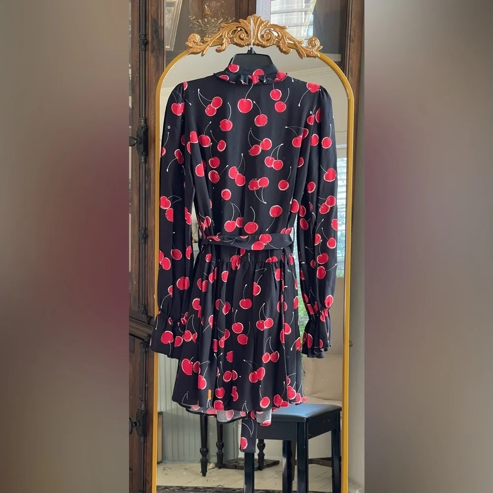 NWT The Kooples Short Cherry 🍒 Printed Black Dress Small - Picture 2 of 8